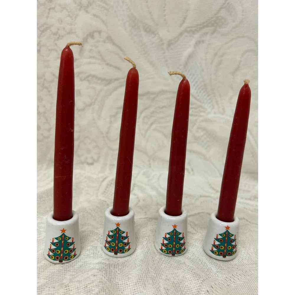 Vintage Christmas Candle Holders Ceramic‎ Tree Decor Set of 4 w Candle